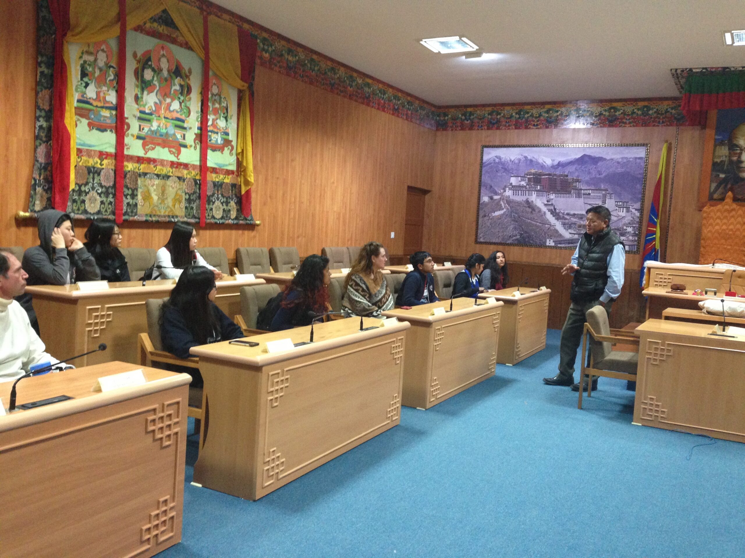 Inside Tibetan Parlament with speaker of the house